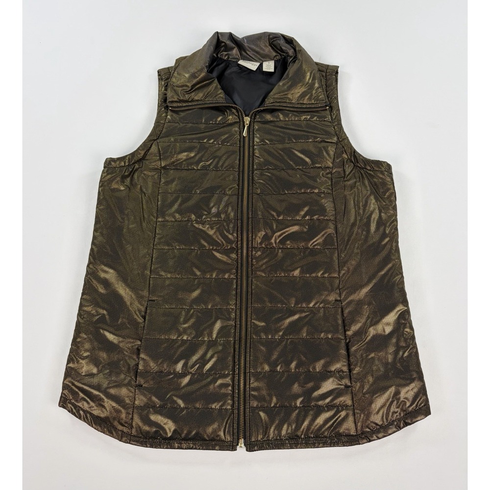 Zenergy by Chicos Quilted Lightweight Puffer Vest Women's 1 Medium Metallic Gold